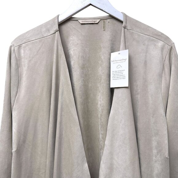 Soft Surroundings Faux Suede Jacket Plus Size 2X Stretch Beige Draped NWT - Picture 3 of 8